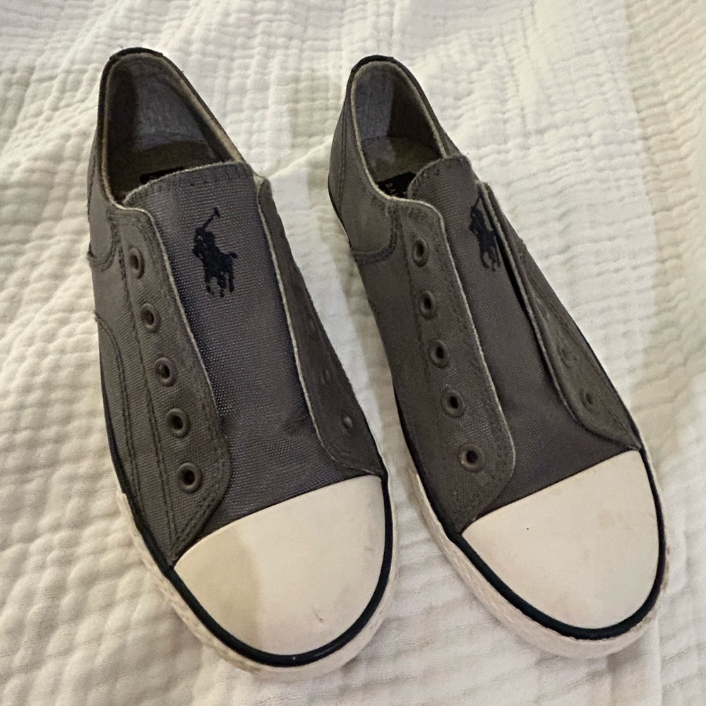 Polo RALPH LAUREN  Little Boys size 1.5 slip on elastic no tie Grey Sneakers EUC